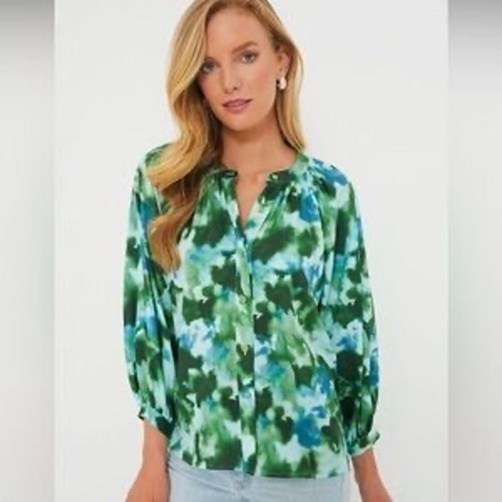 Tuckernuck Luca Balloon Sleeve Button Down Blouse Deep Lagoon XL
